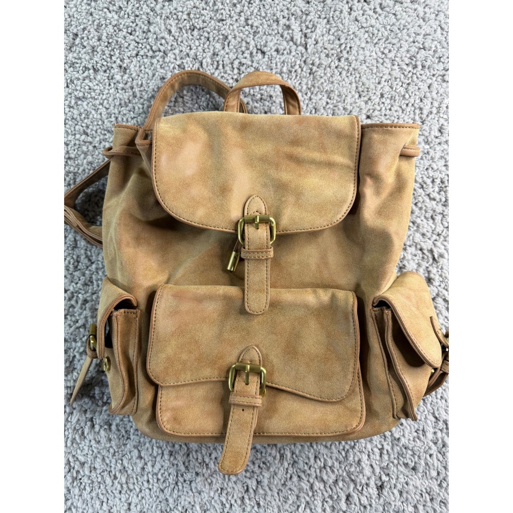Urban Expressions Tan Faux Suede Buckle Backpack Camel Distressed Boho Bag